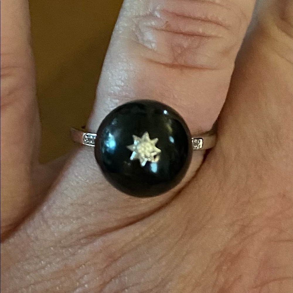 NWT Sterling Silver Shungite & White Zircon CELESTIAL Ring - Picture 6 of 12